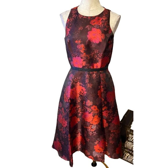 Tahari Levine Dress Ruby Red Black 8 Hi Low Semi Formal Party Holiday Christmas - Picture 2 of 11